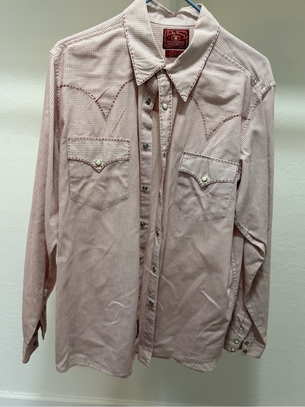Lucky Brand White Shirt with Red Grid Stitching